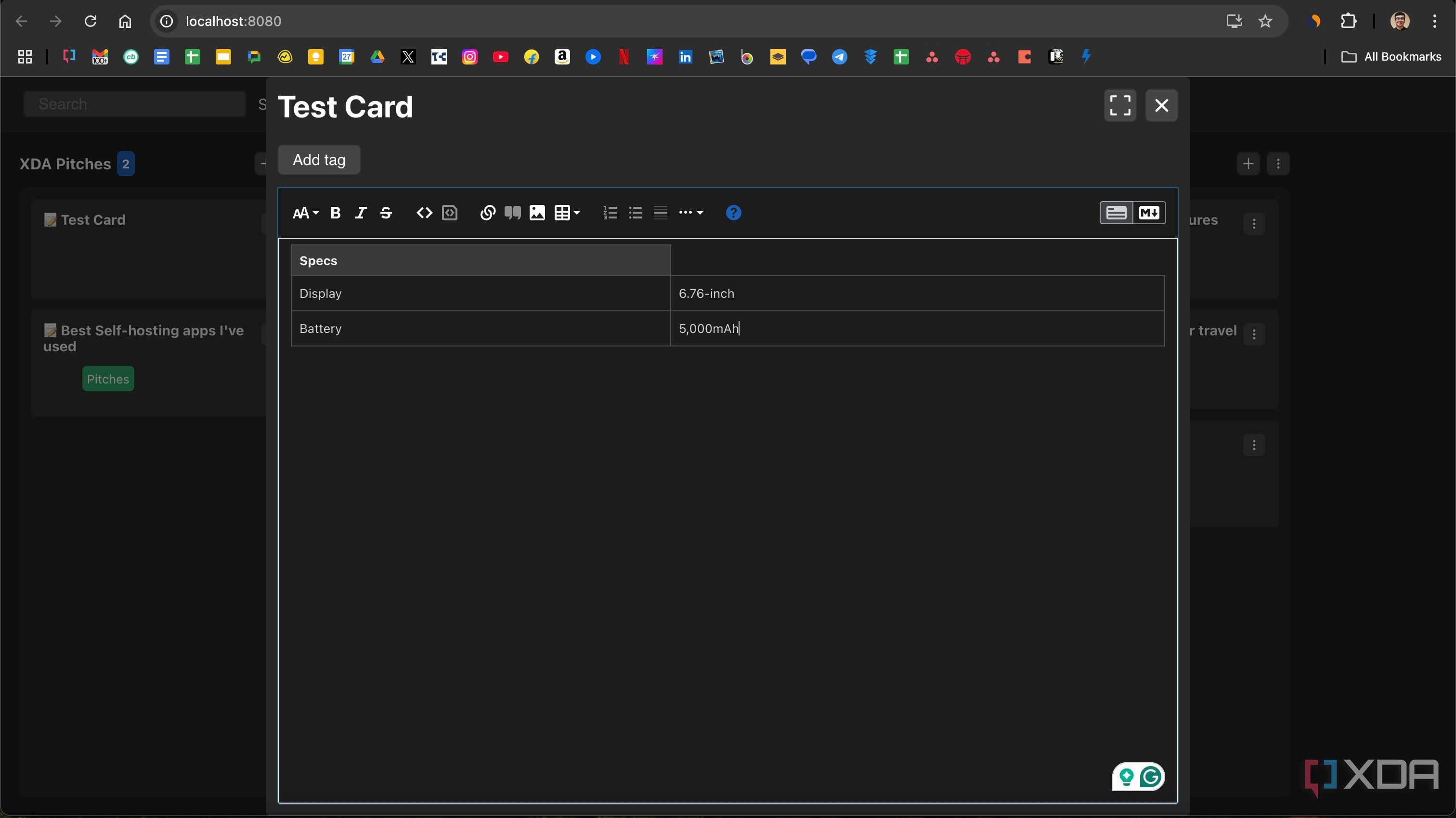 Adding a table and other elements