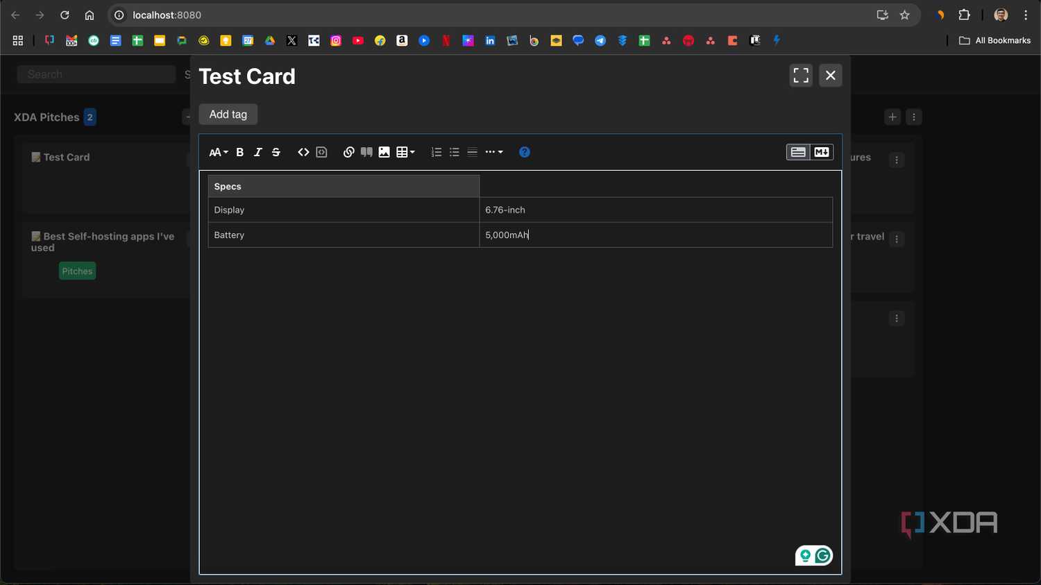 Adding a table and other elements