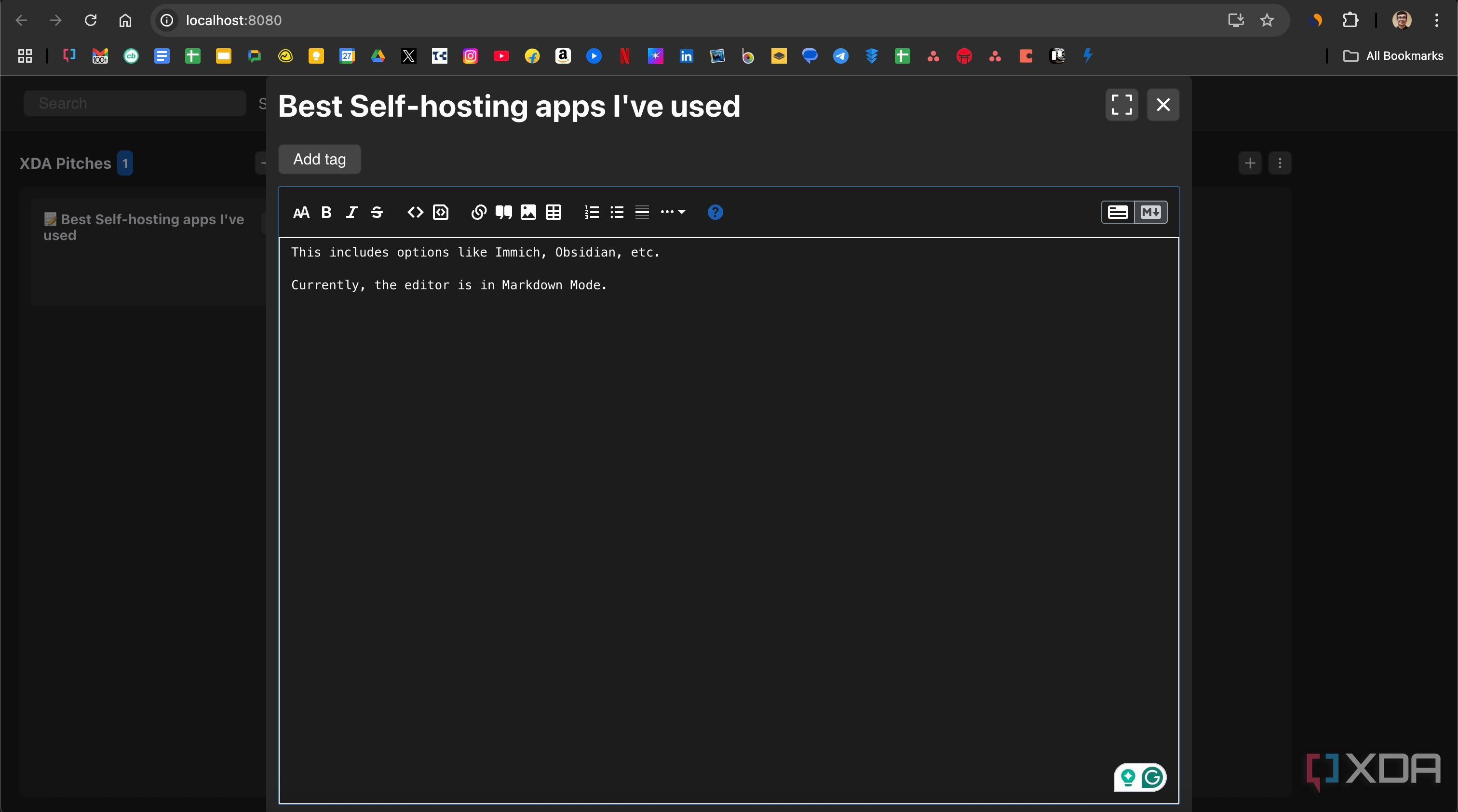 Adding a task in markdown mode