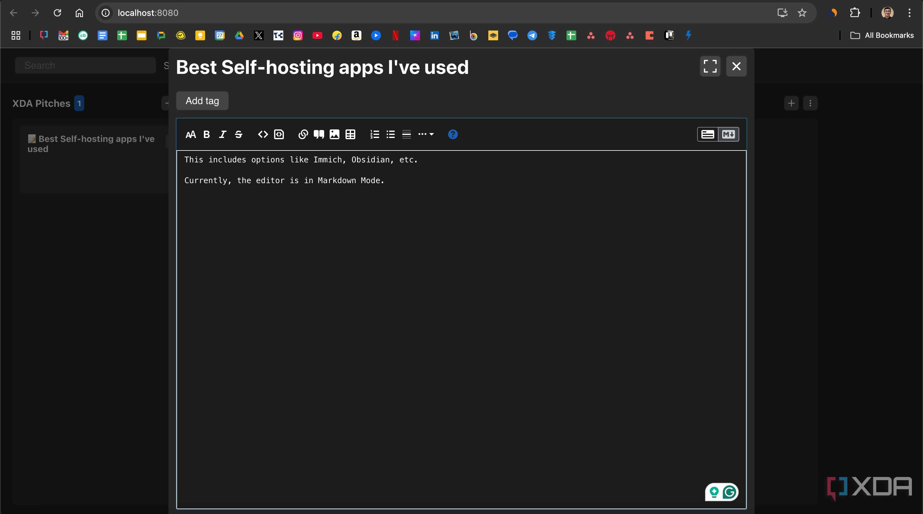Adding a task in markdown mode