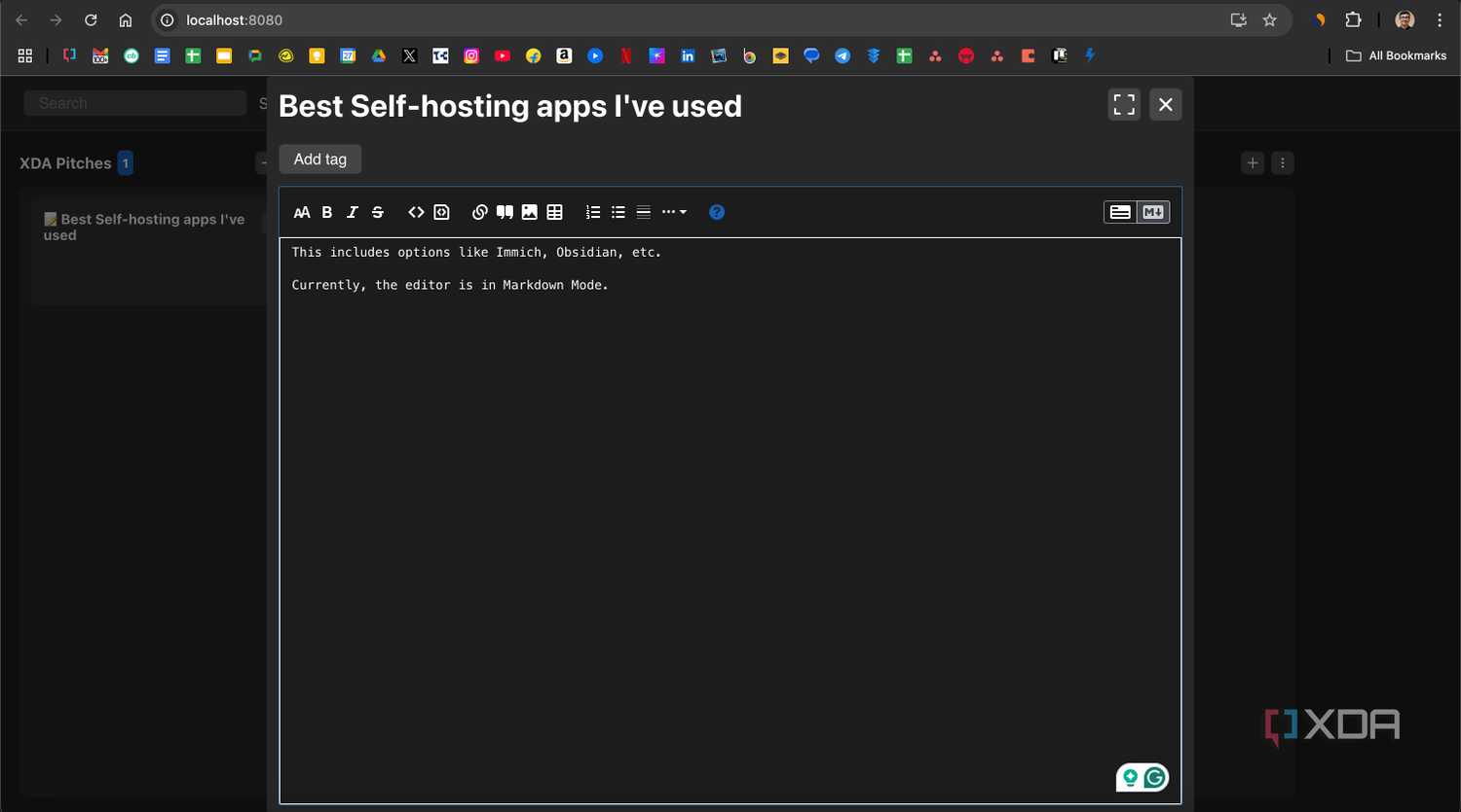 Adding a task in markdown mode