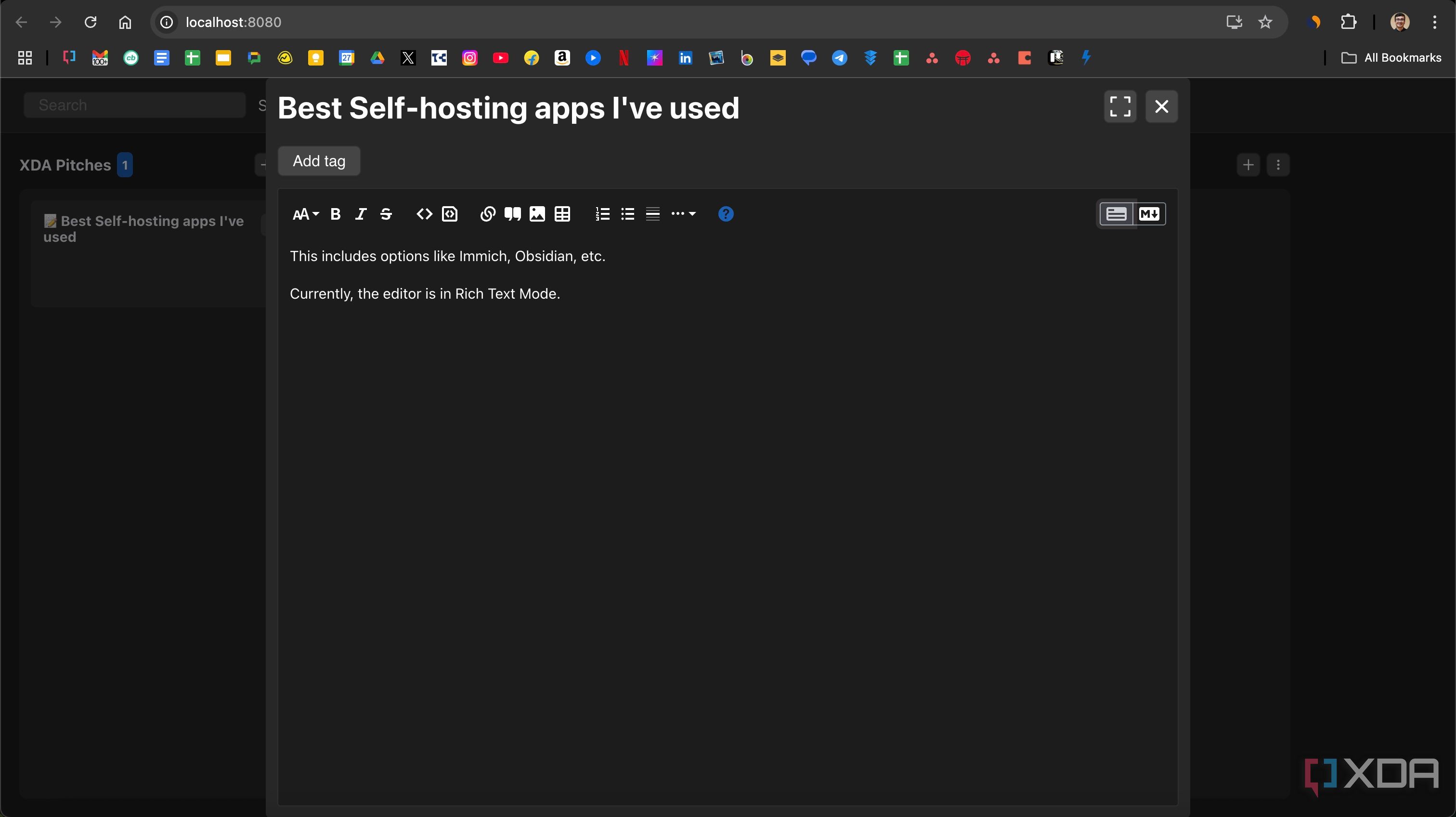 Adding a task in rich text mode