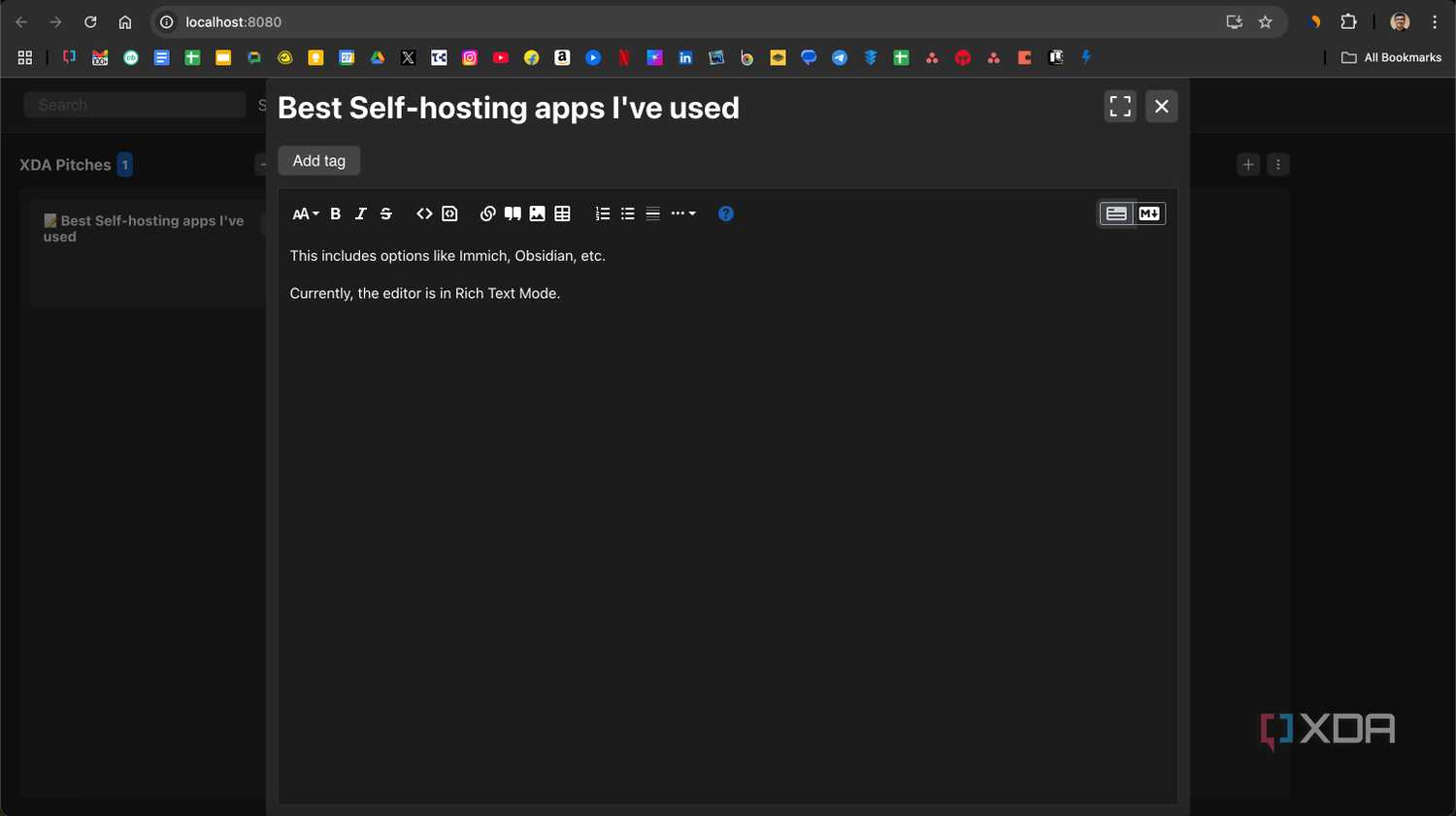 Adding a task in rich text mode
