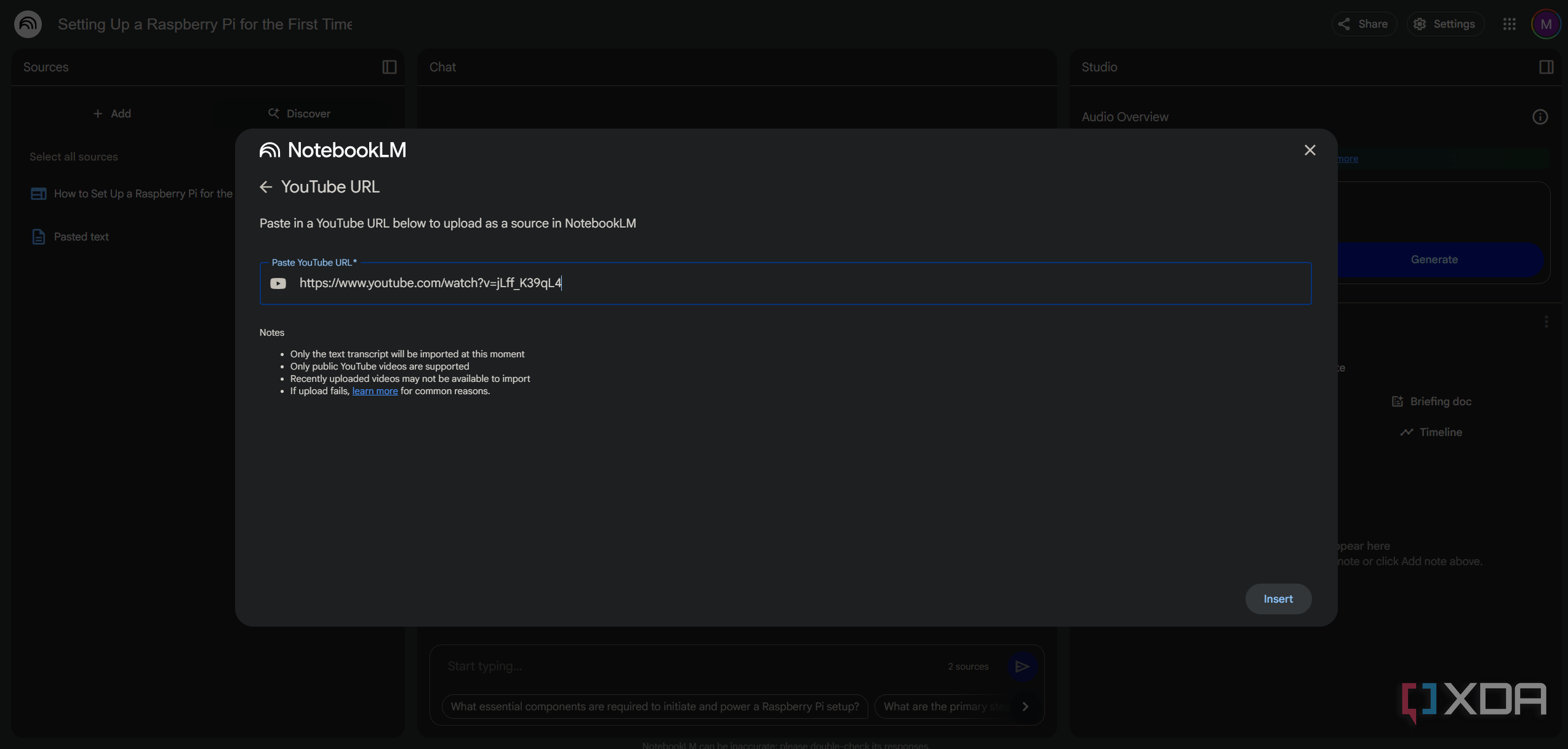 adding a youtube video as a source to notebooklm