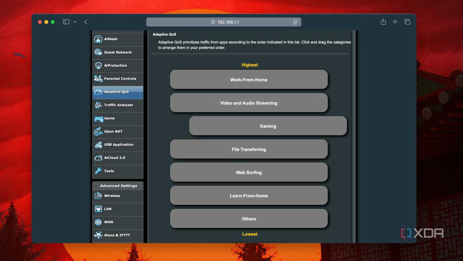 Adjust the list to prioritize apps and services for QoS