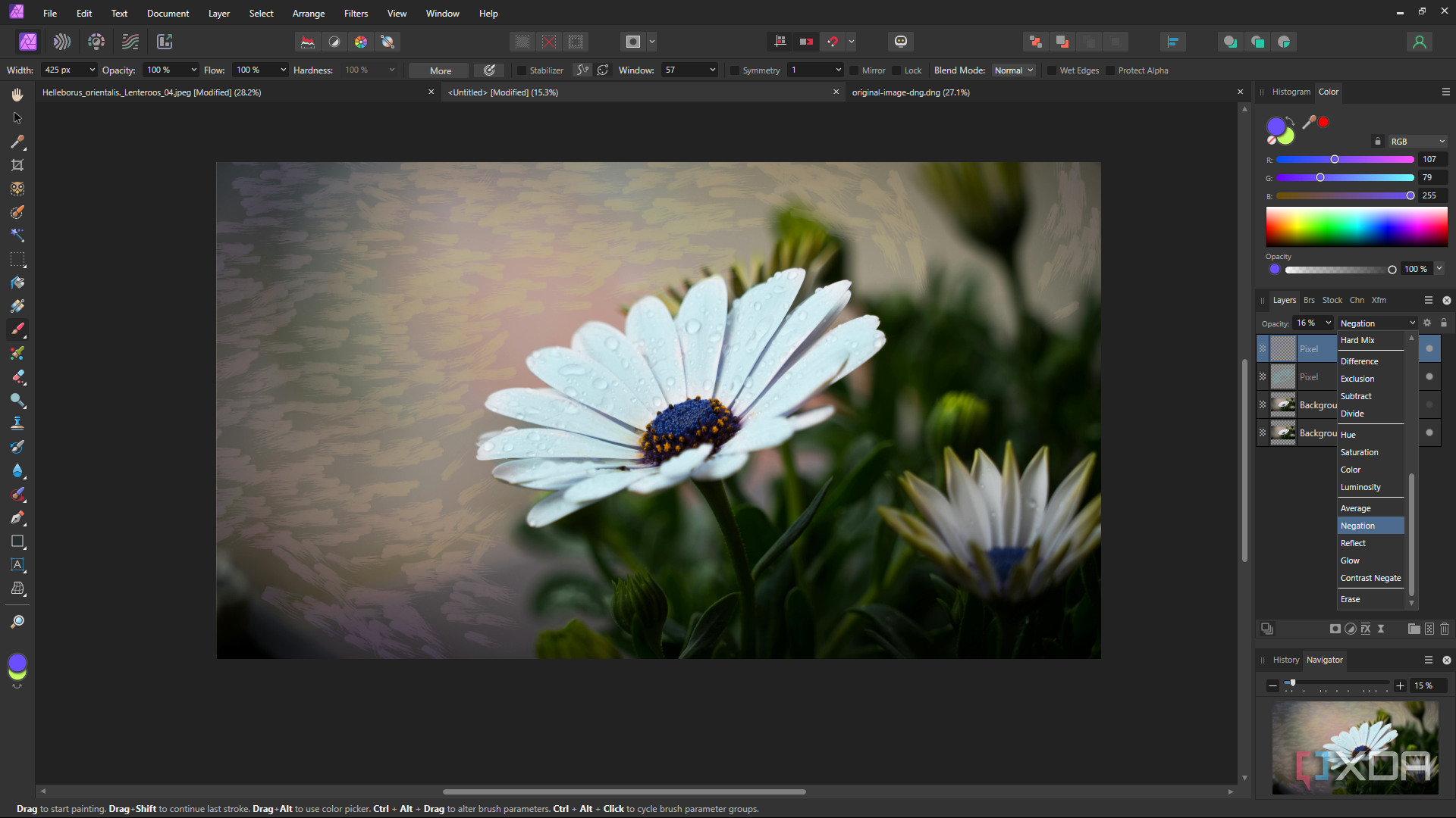 Affinity Photo brush stroke adjustments