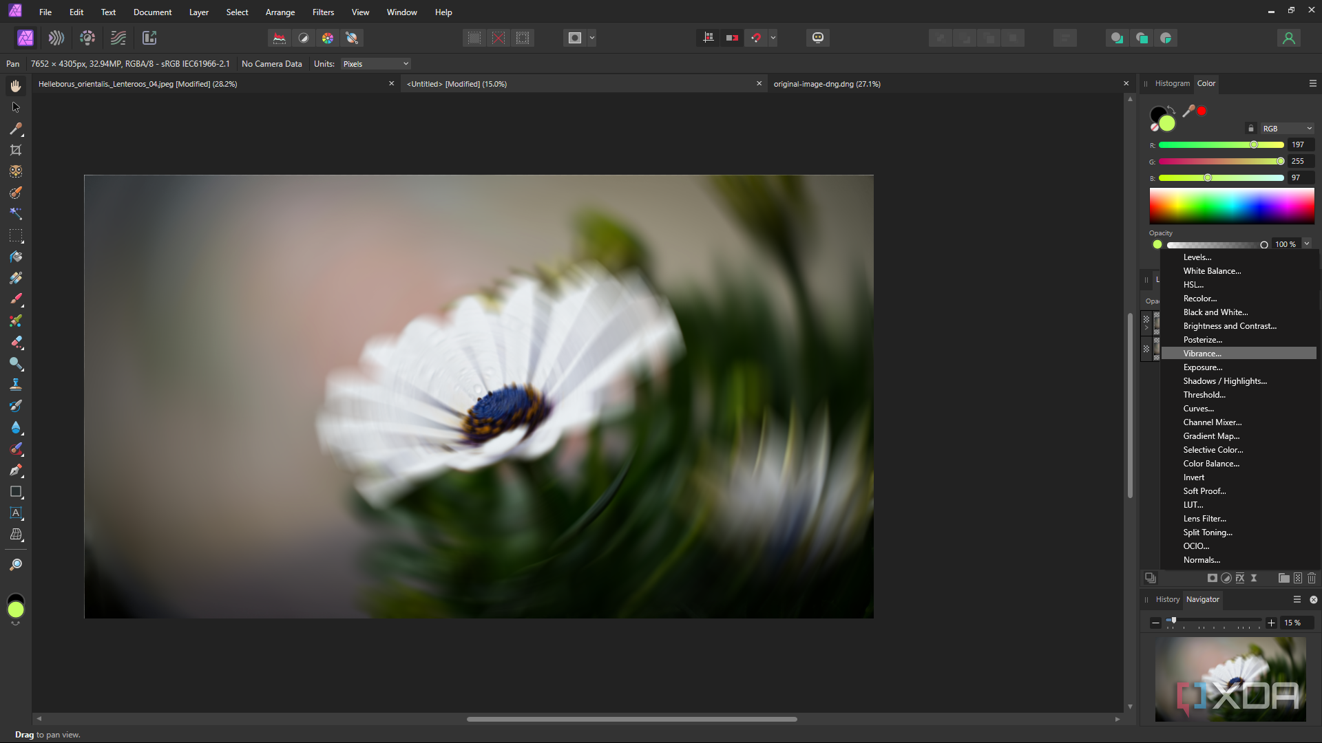 Affinity Photo live adjustments