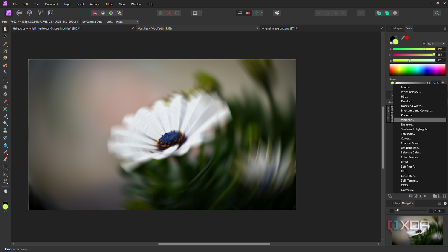 Affinity Photo live adjustments