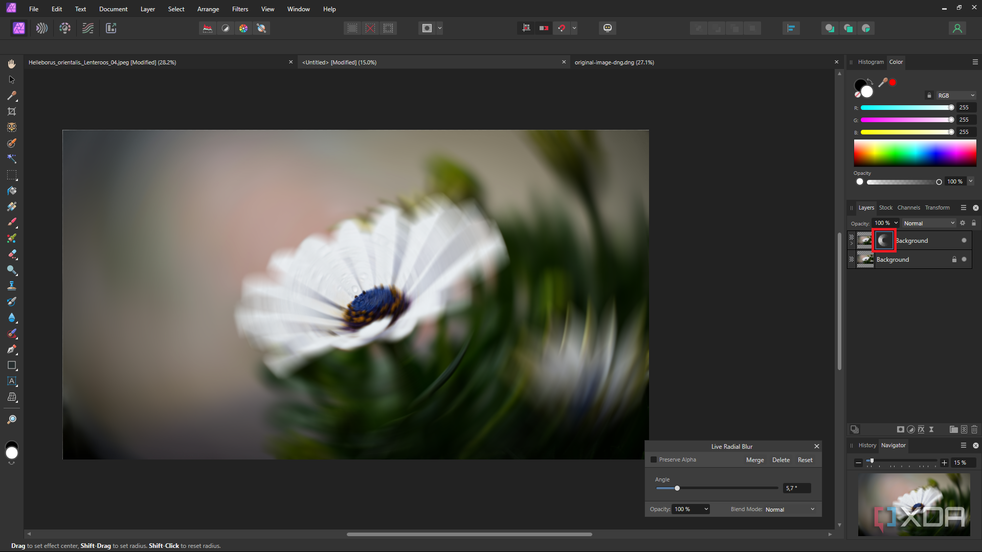 Affinity Photo live radial blur