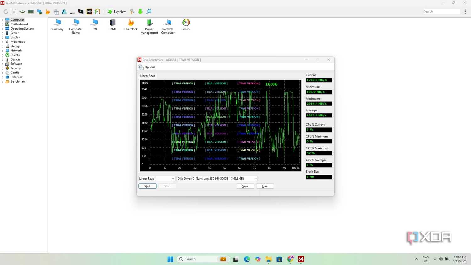 Aida64 benchmark disk linear test