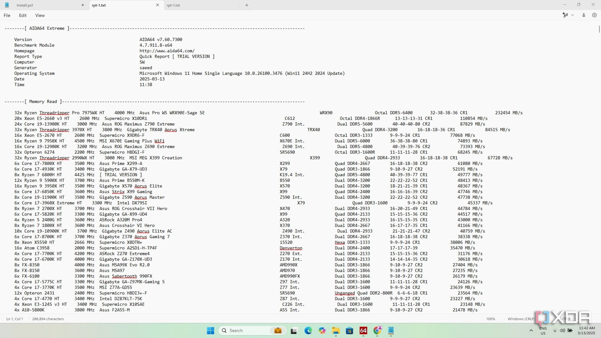 Aida64 benchmark report