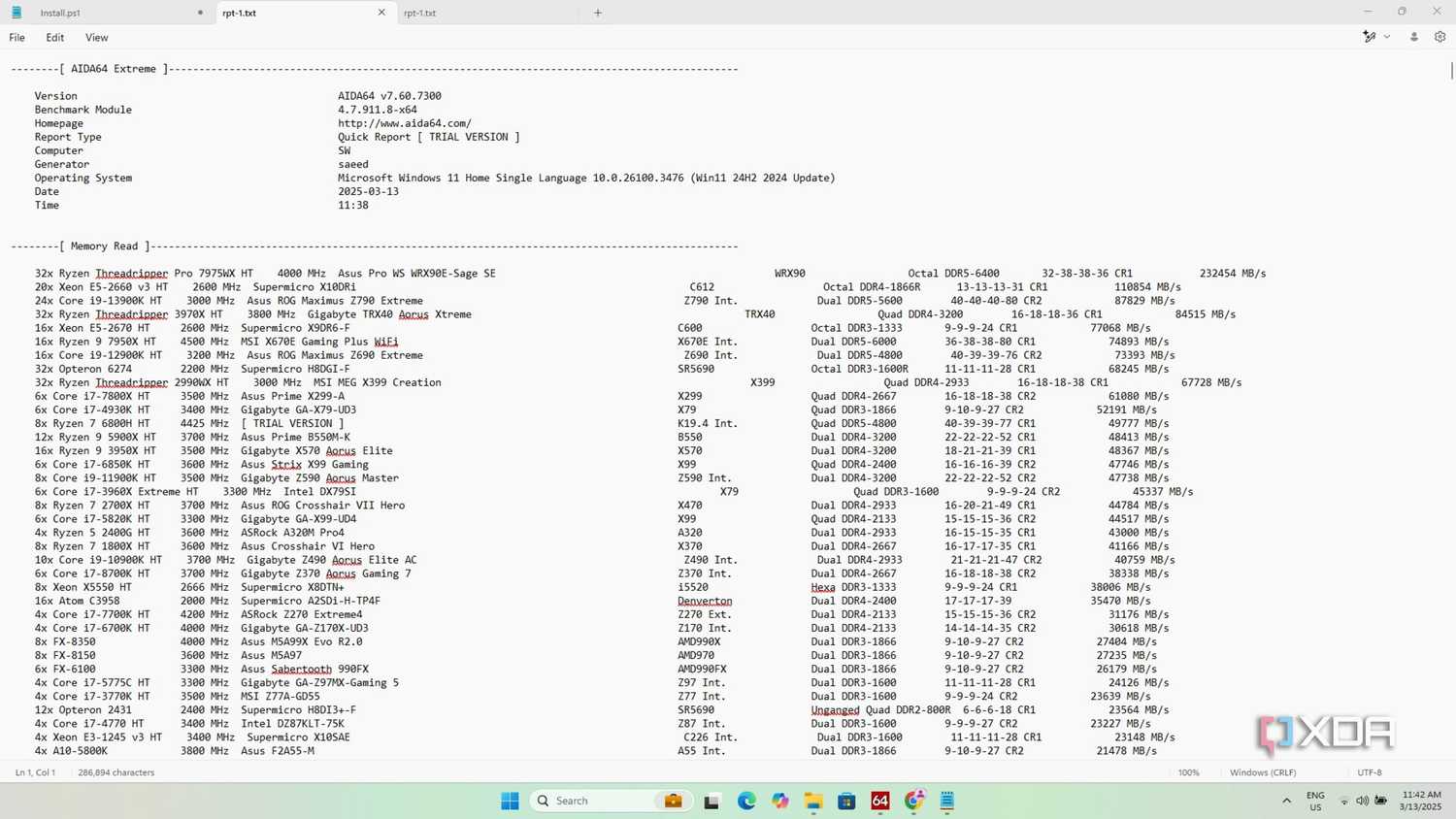 Aida64 benchmark report