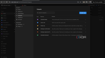 Snippets window in Notion Mail