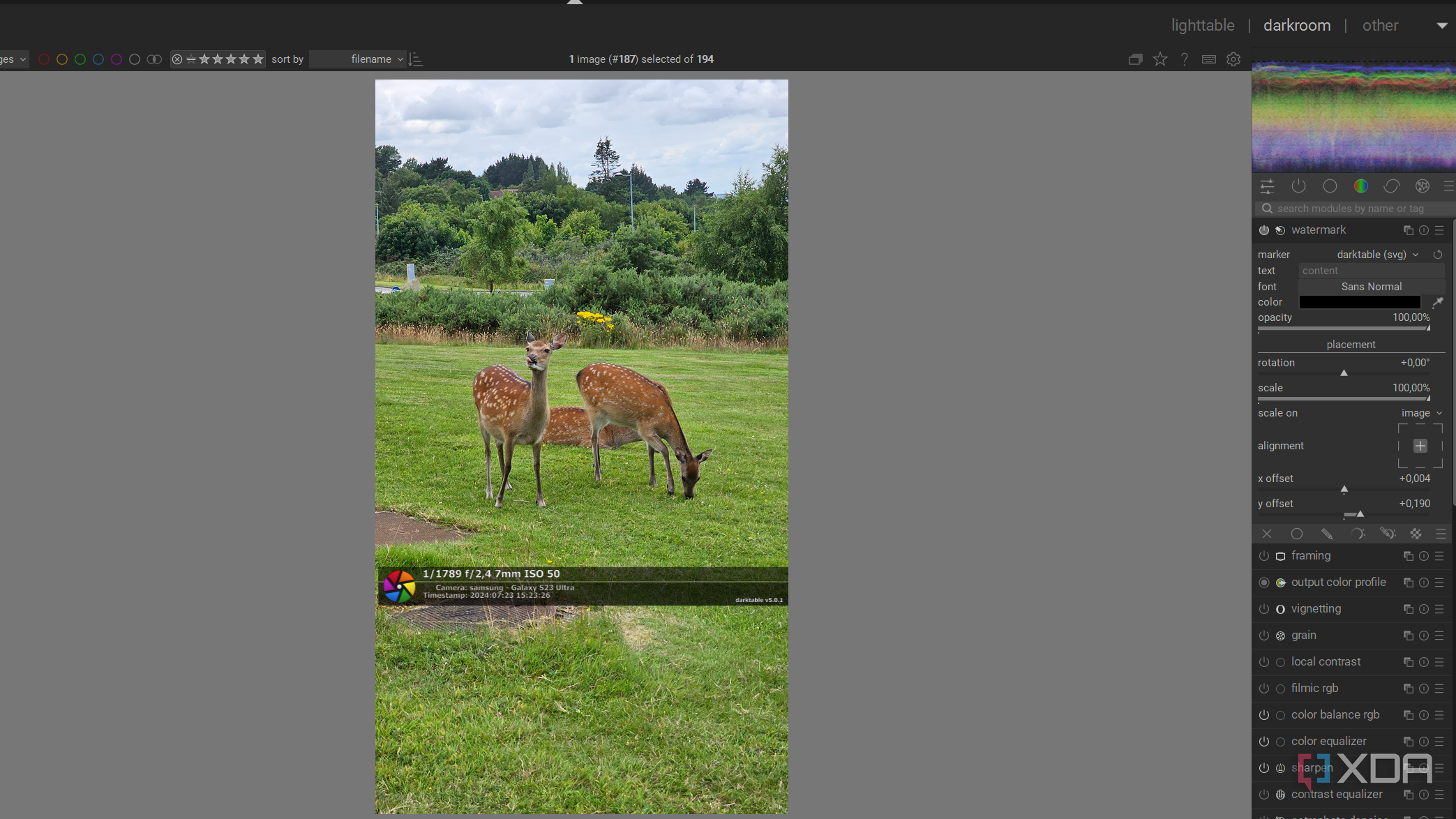 applying a watermark in darktable