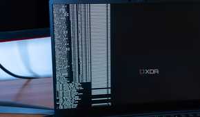 Close-up of a laptop while installing Arch Linux