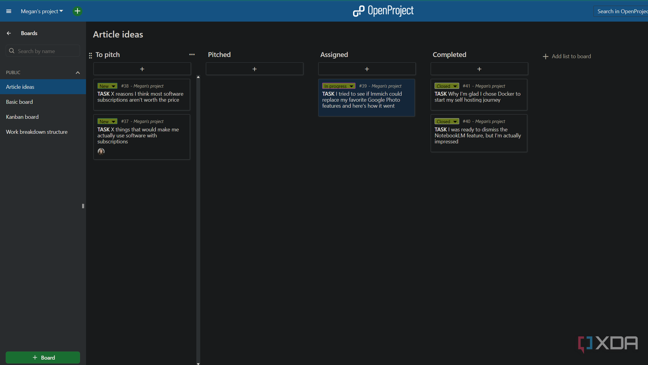 article ideas board in openproject