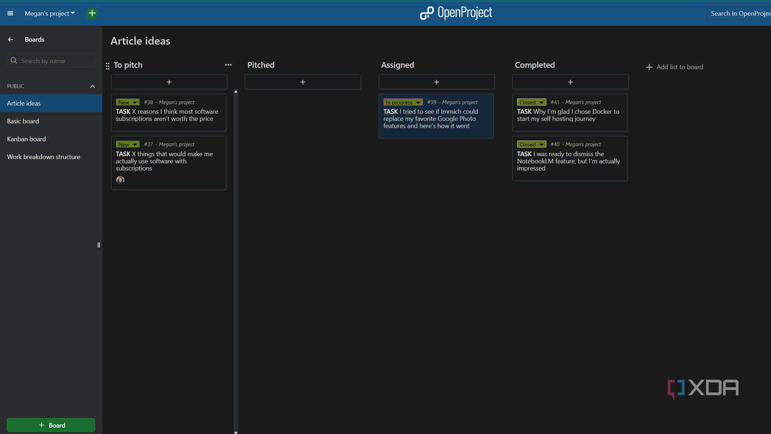 article ideas board in openproject