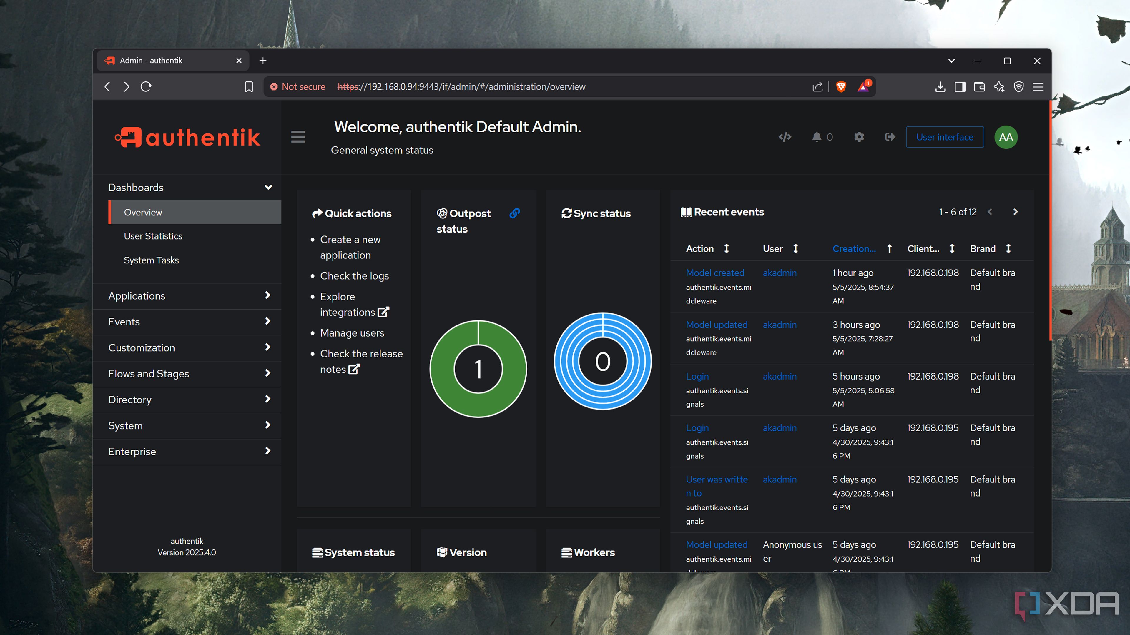 The Overview panel in the Authentik web UI