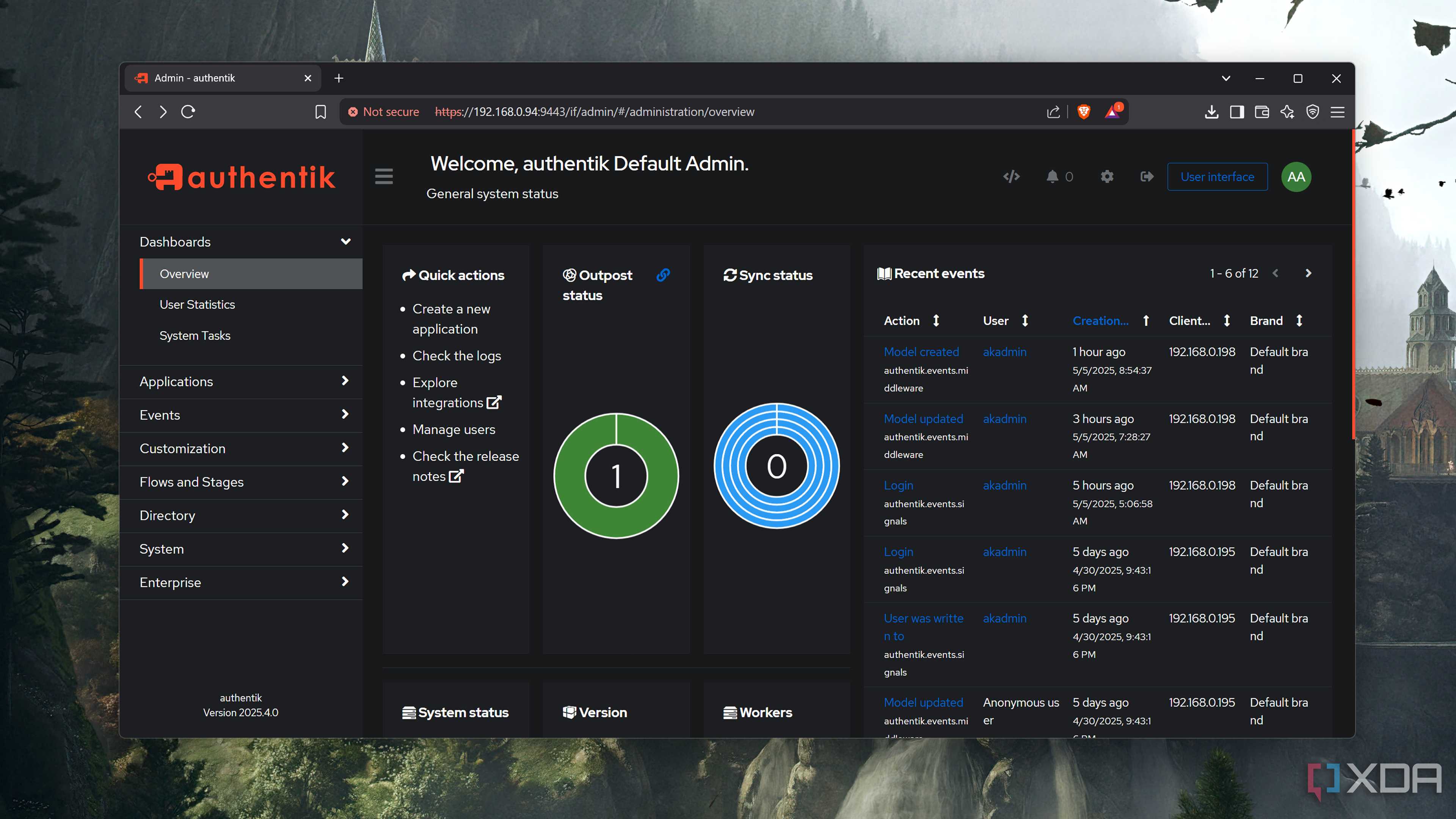 The Overview panel in the Authentik web UI