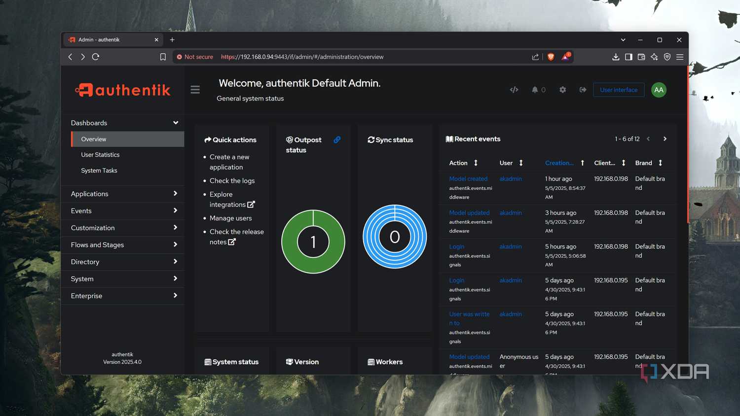 The Overview panel in the Authentik web UI