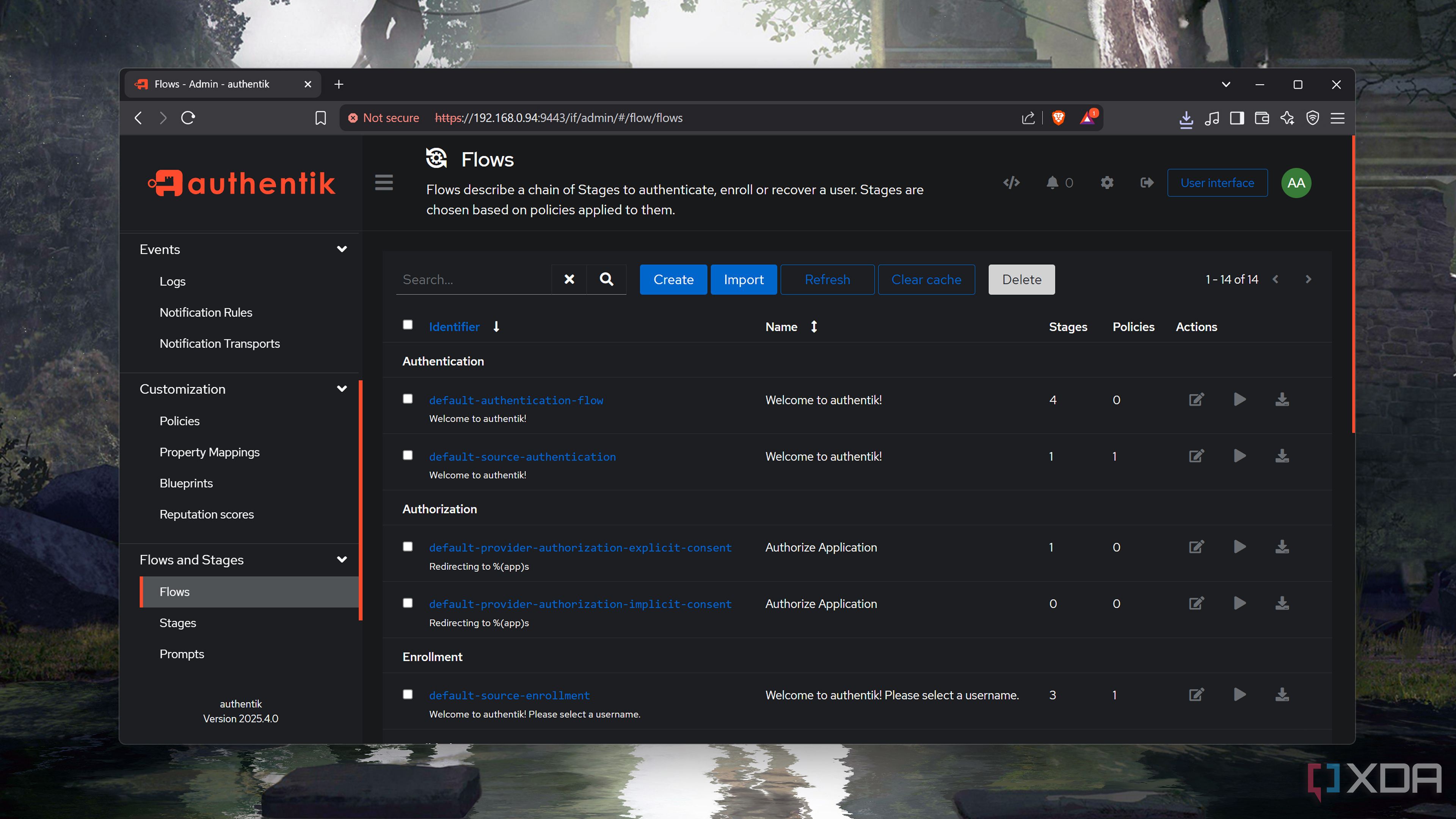 The Flows panel in the Authentik web UI