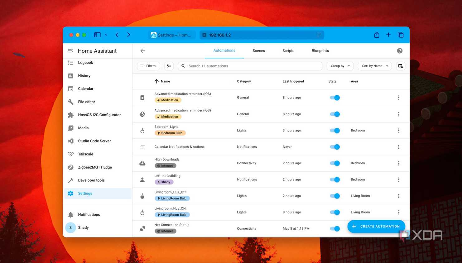 A screenshot of an automation list with labels in Home Assistant