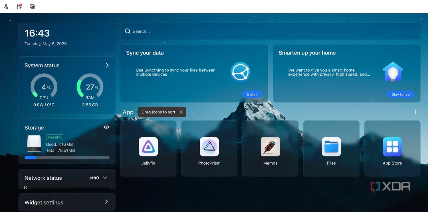 CasaOS main menu