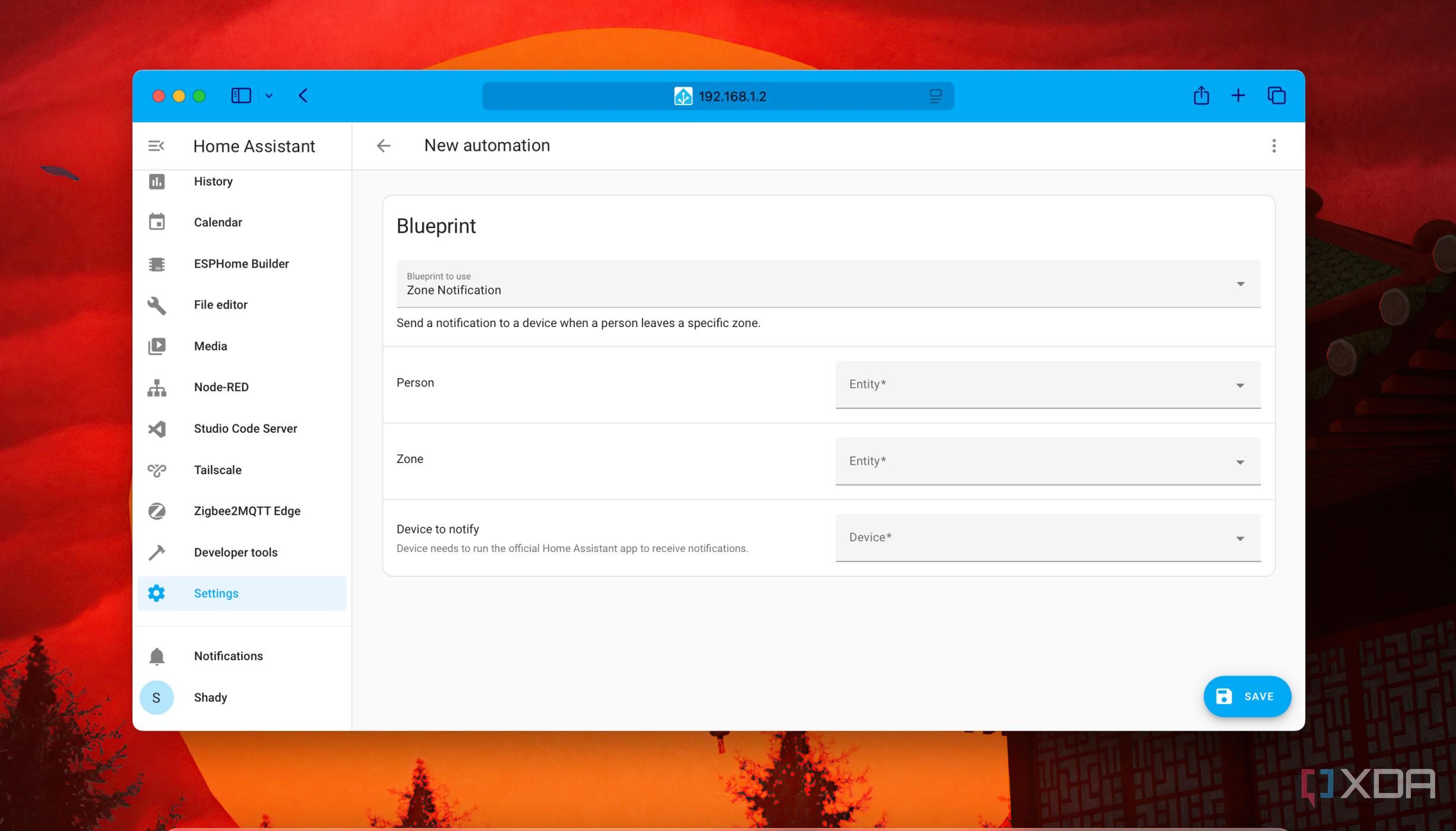 How a blank Blueprint of a Zone Automation looks in Home Assistant