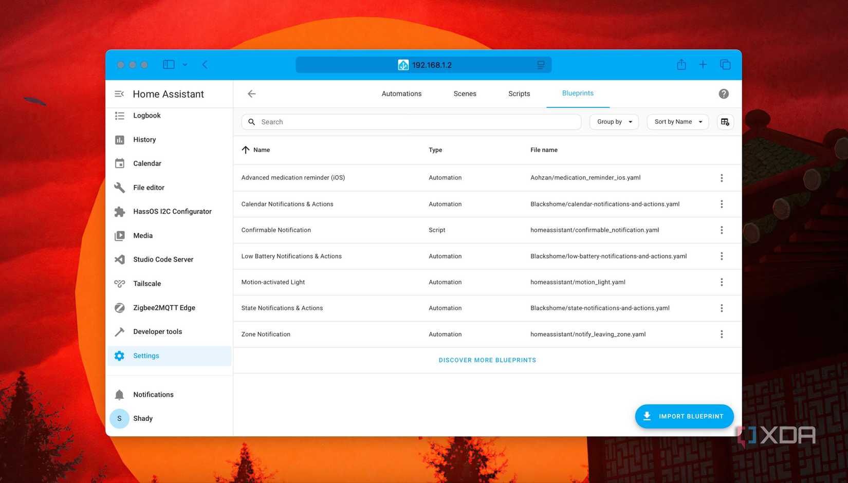 The Blueprints view in Home Assistant