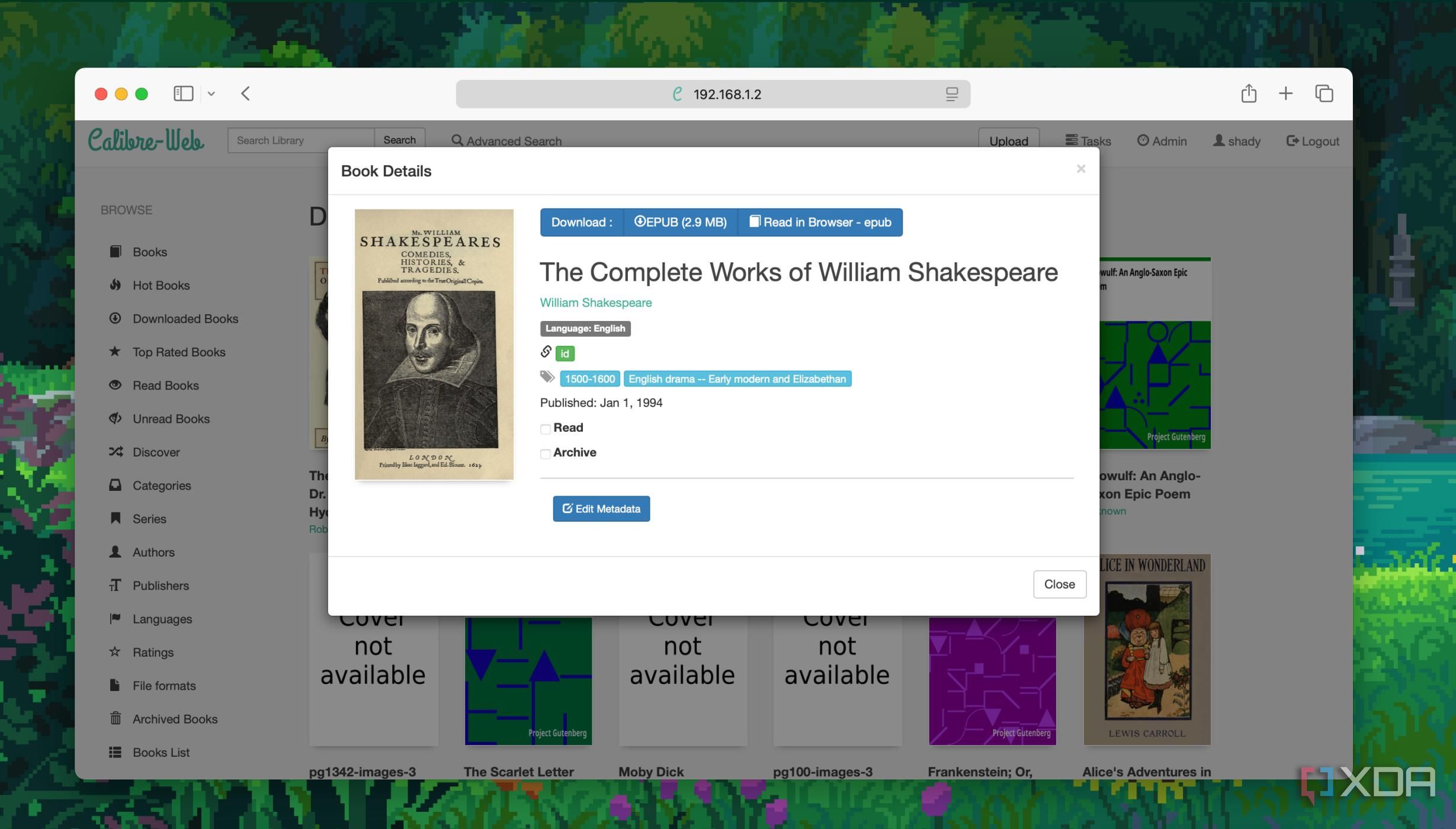 Book metadata in Calibre-web instance