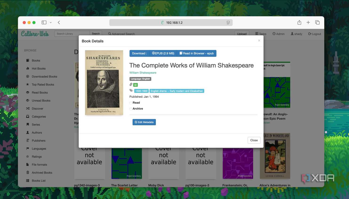 Book metadata in Calibre-web instance