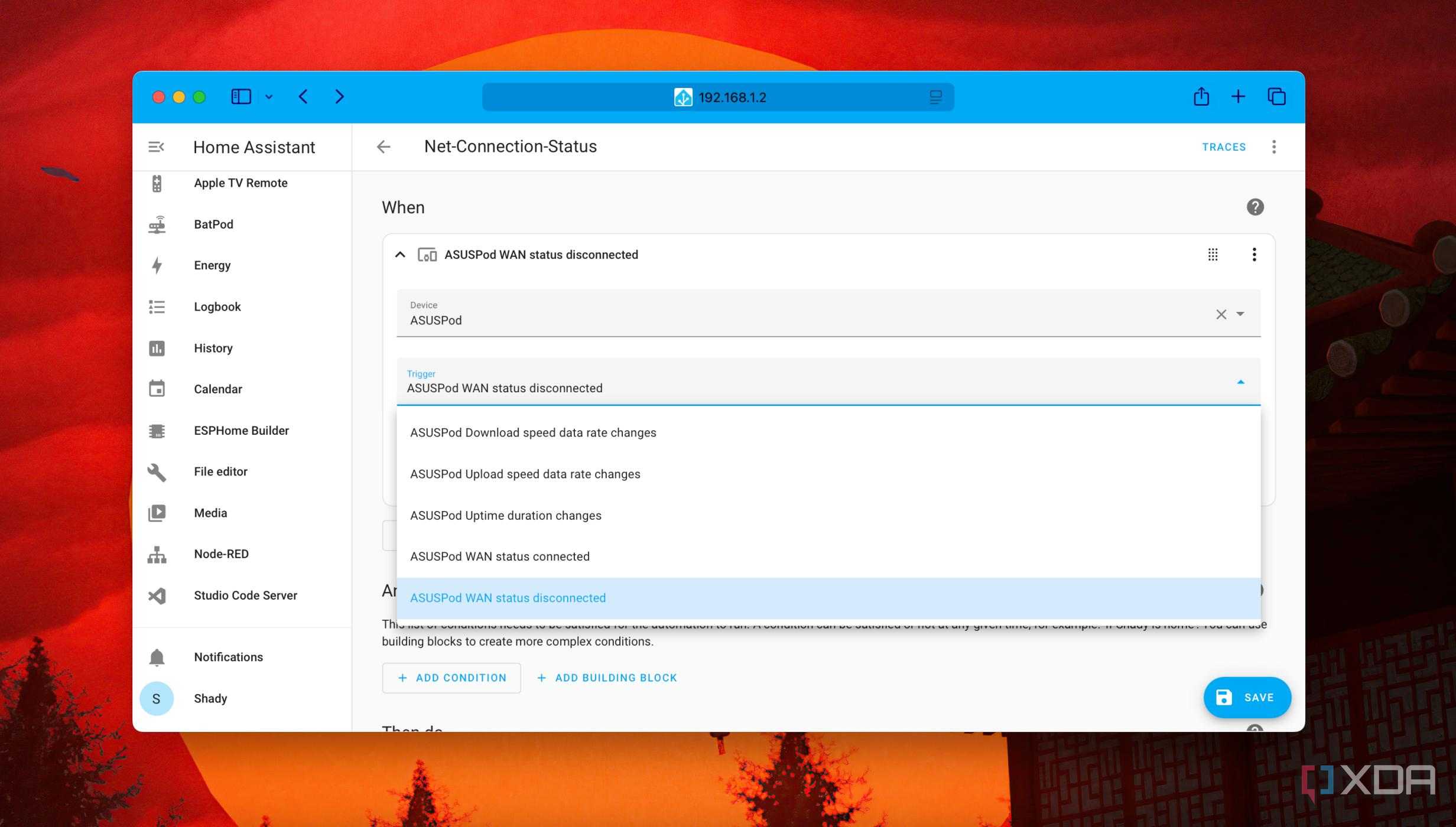 Choose device trigger for starting automation in Home Assistant