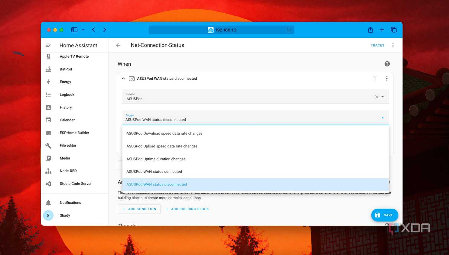 Choose device trigger for starting automation in Home Assistant