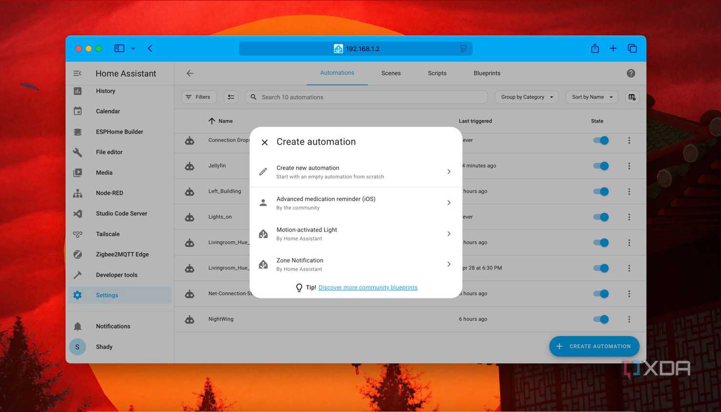 Pick the option for a Zone Automation in Home Assistant