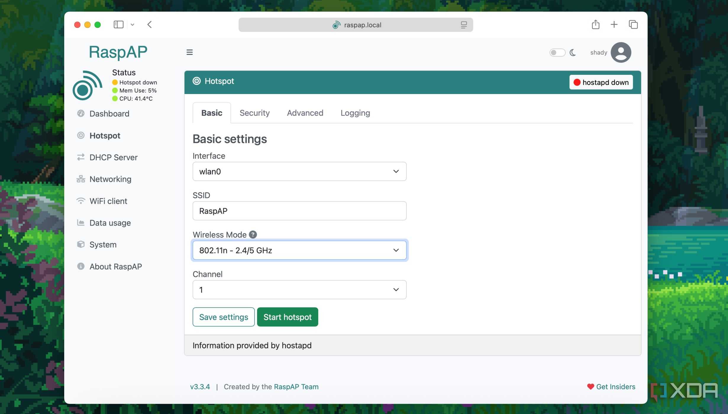 Choosing the wireless mode in RaspAP