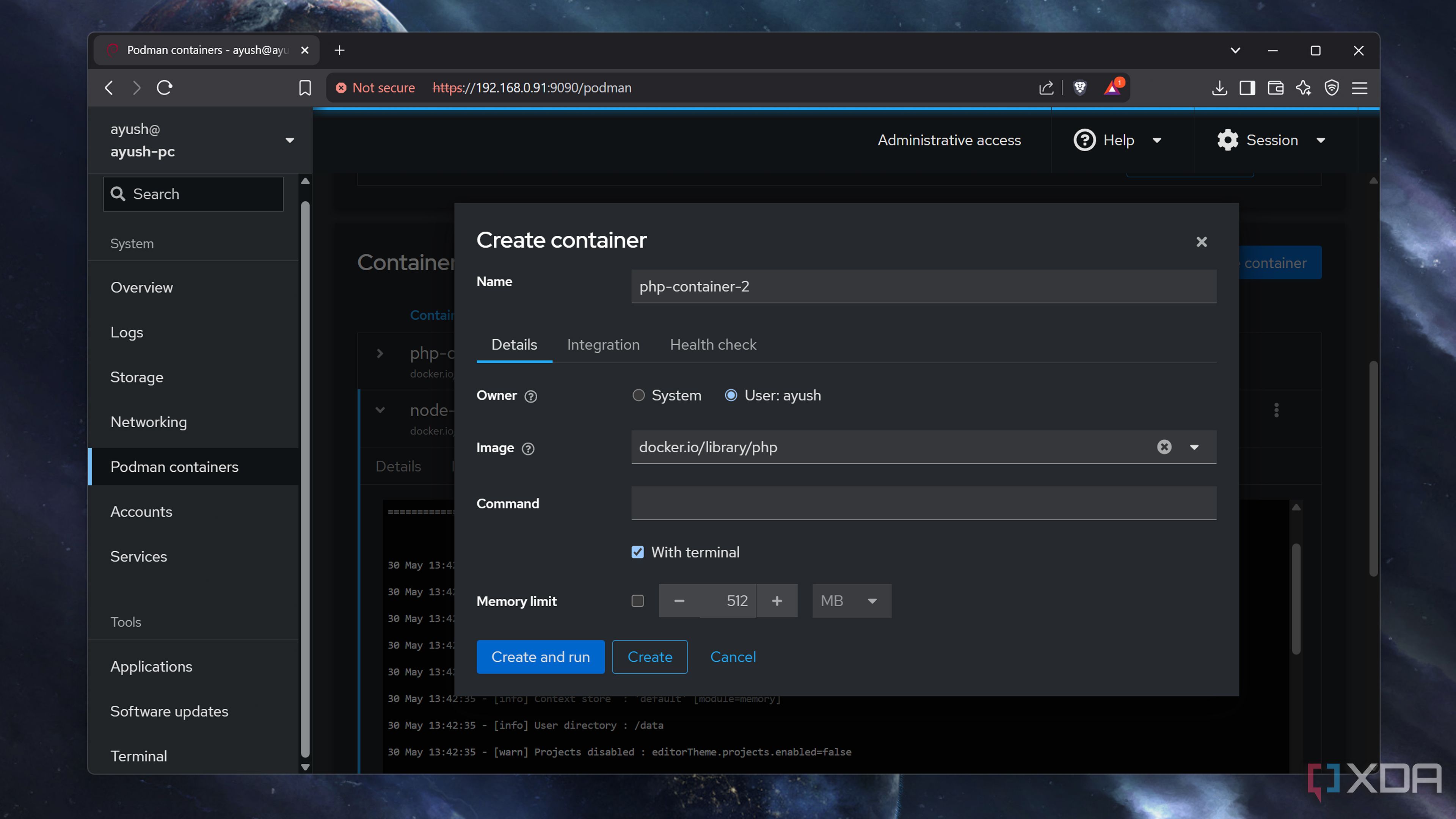 Creating a Podman container using Cockpit