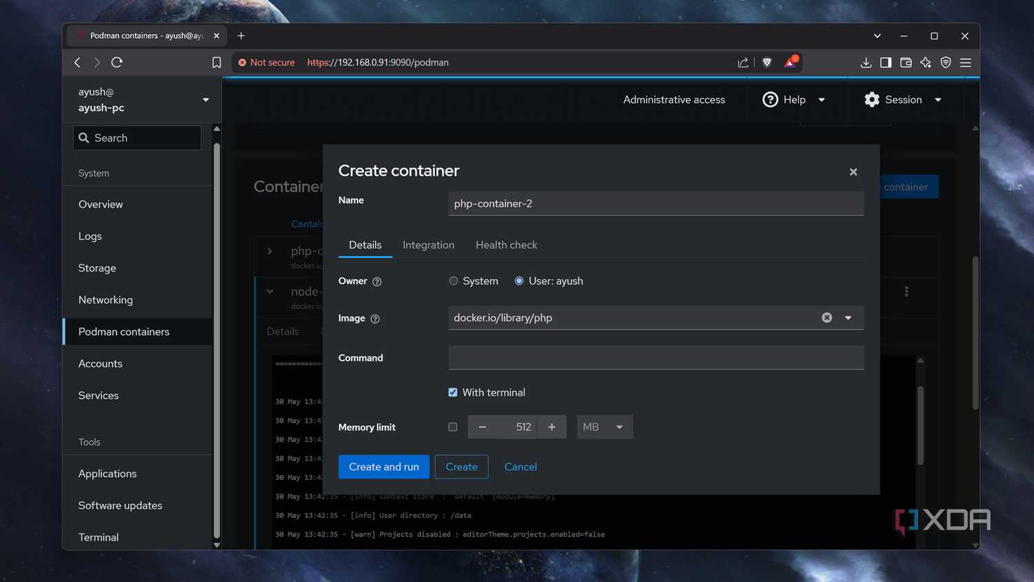 Creating a Podman container using Cockpit
