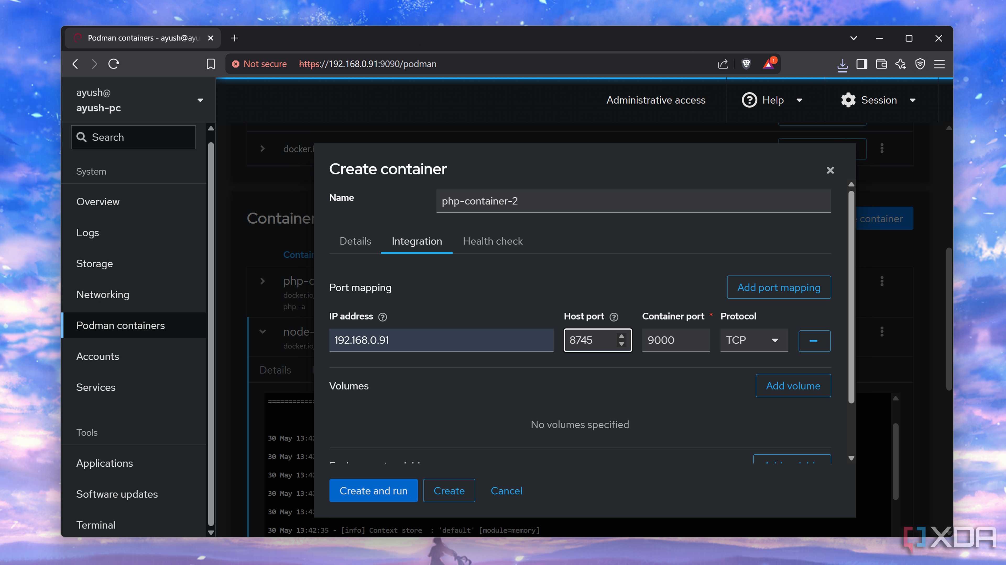 Creating a Podman container using Cockpit
