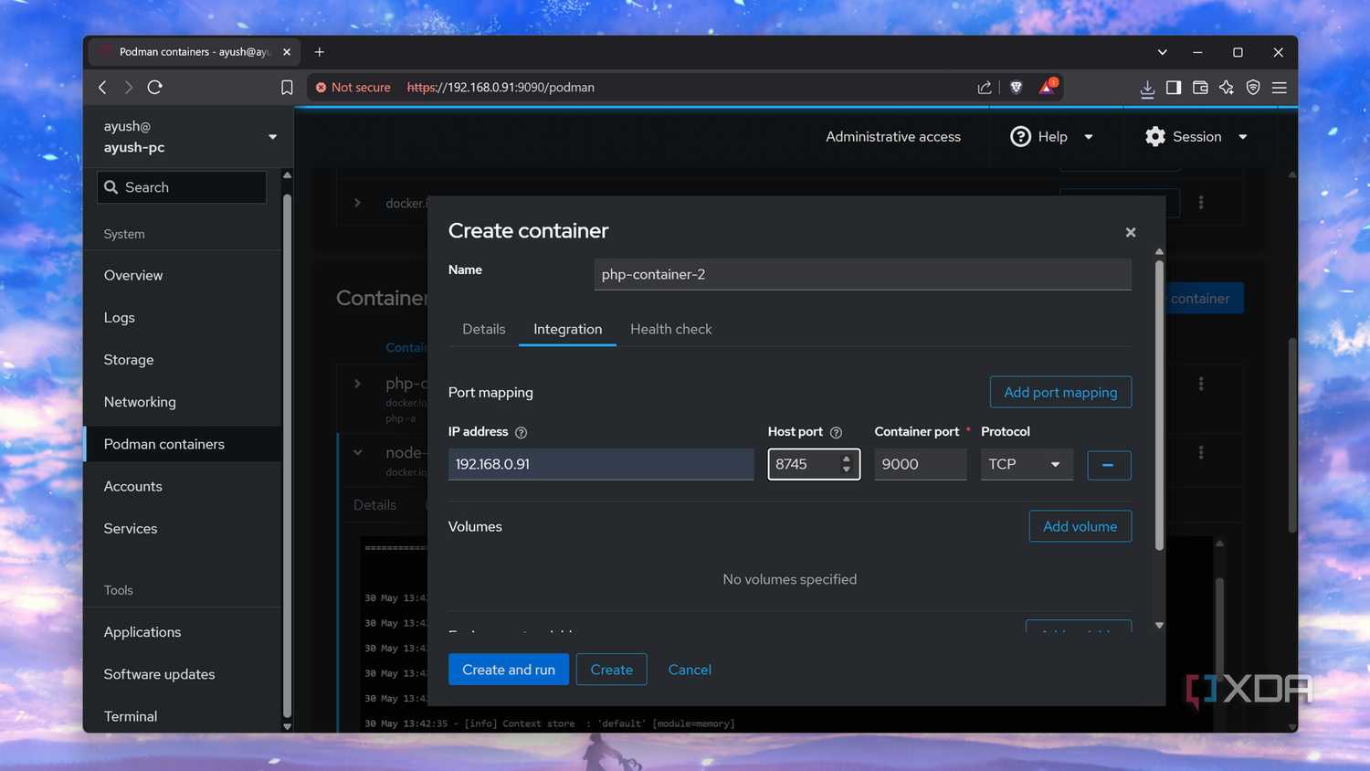 Creating a Podman container using Cockpit