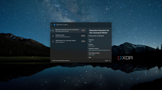 Screenshot of Command palette showing available extensions through WinGet