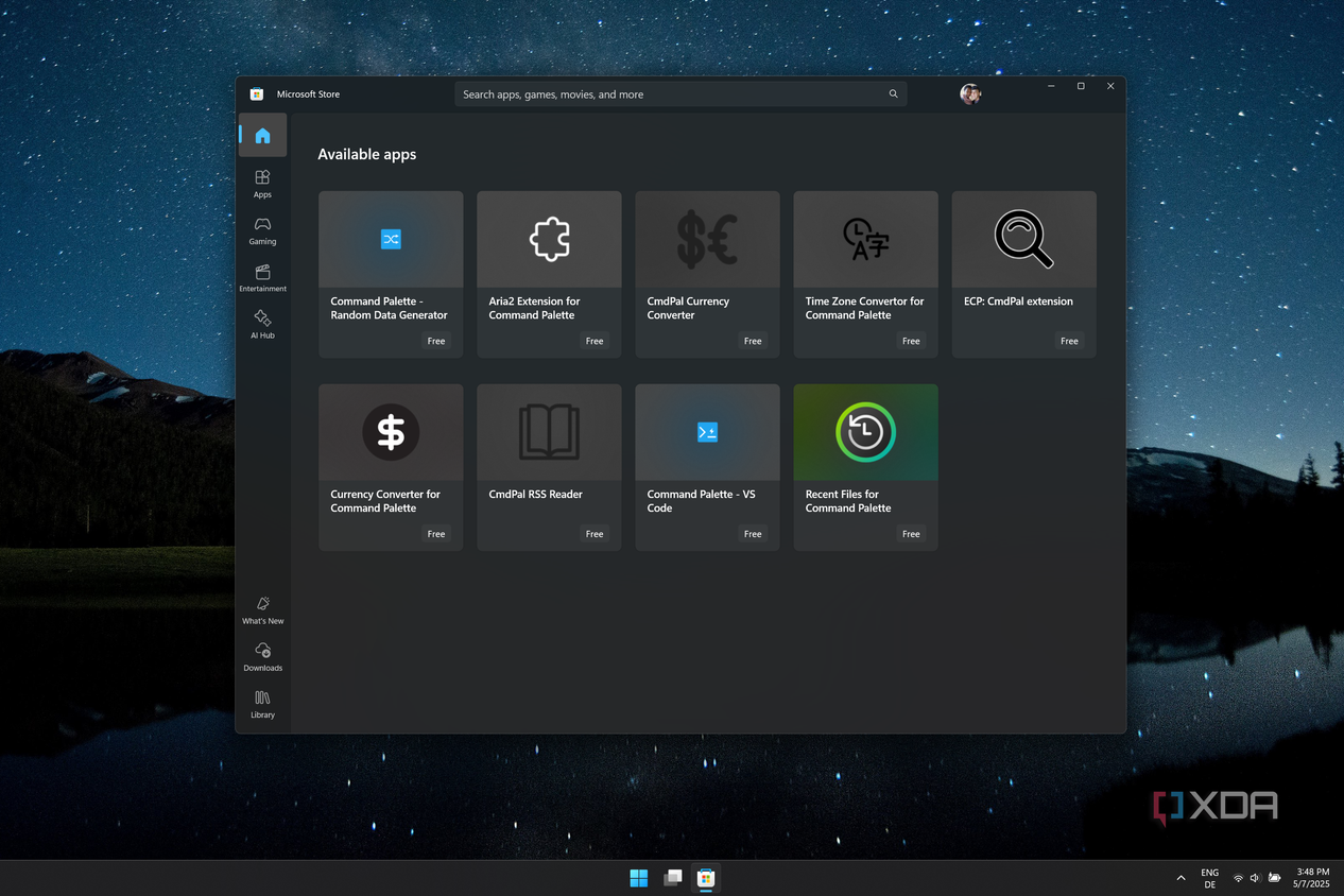 Screenshot of Microsoft Store showing Command palette extensions