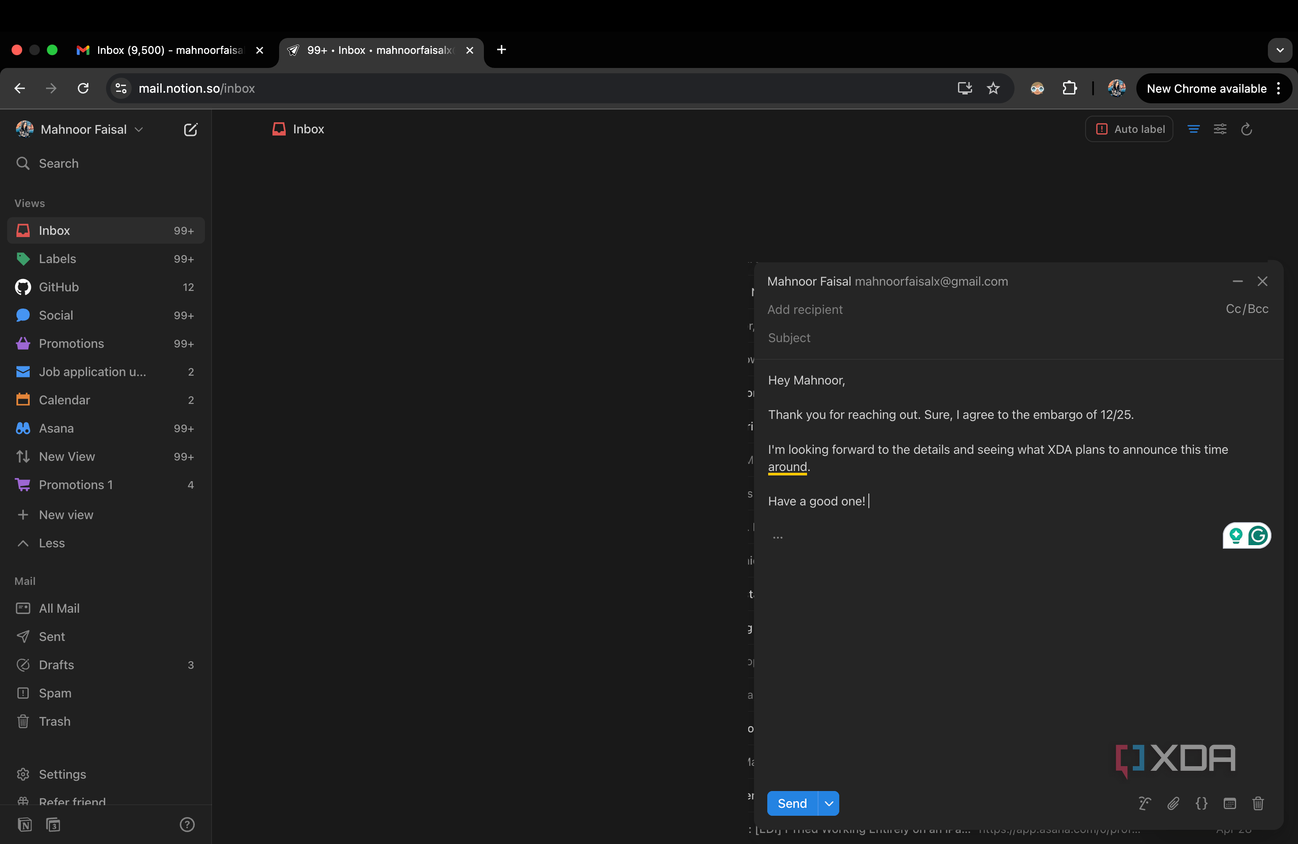 Composing an email in Notion Mail