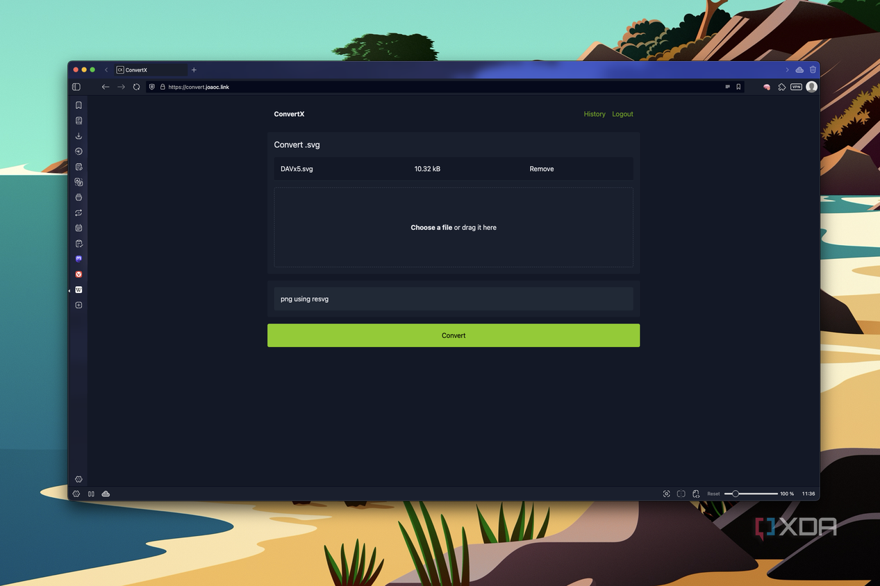 Screenshot of ConvertX showing an image file uploaded