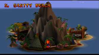 The island for map selection in PlayStation 1 game Crash Bandicoot.