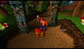 Crash Bandicoot standing atop a box of TNT in PlayStation 1 game Crash Bandicoot.