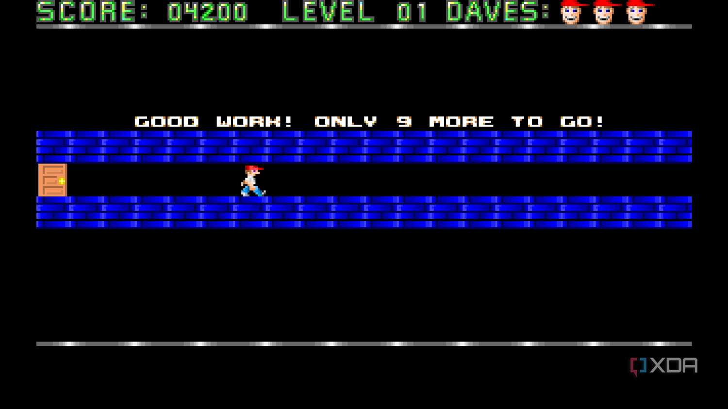 A screenshot from the 1988 DOS game, Dangerous Dave.