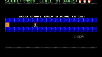 A screenshot from the 1988 DOS game, Dangerous Dave.