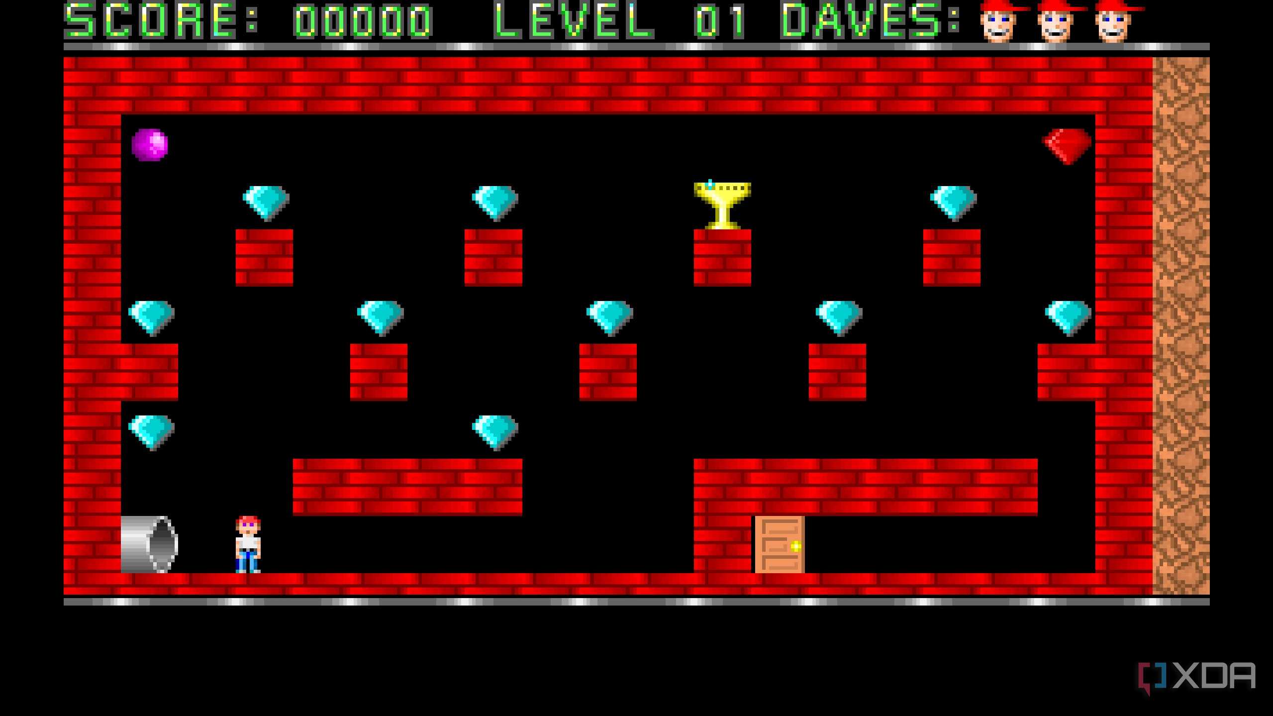 A screenshot from the 1988 DOS game, Dangerous Dave.