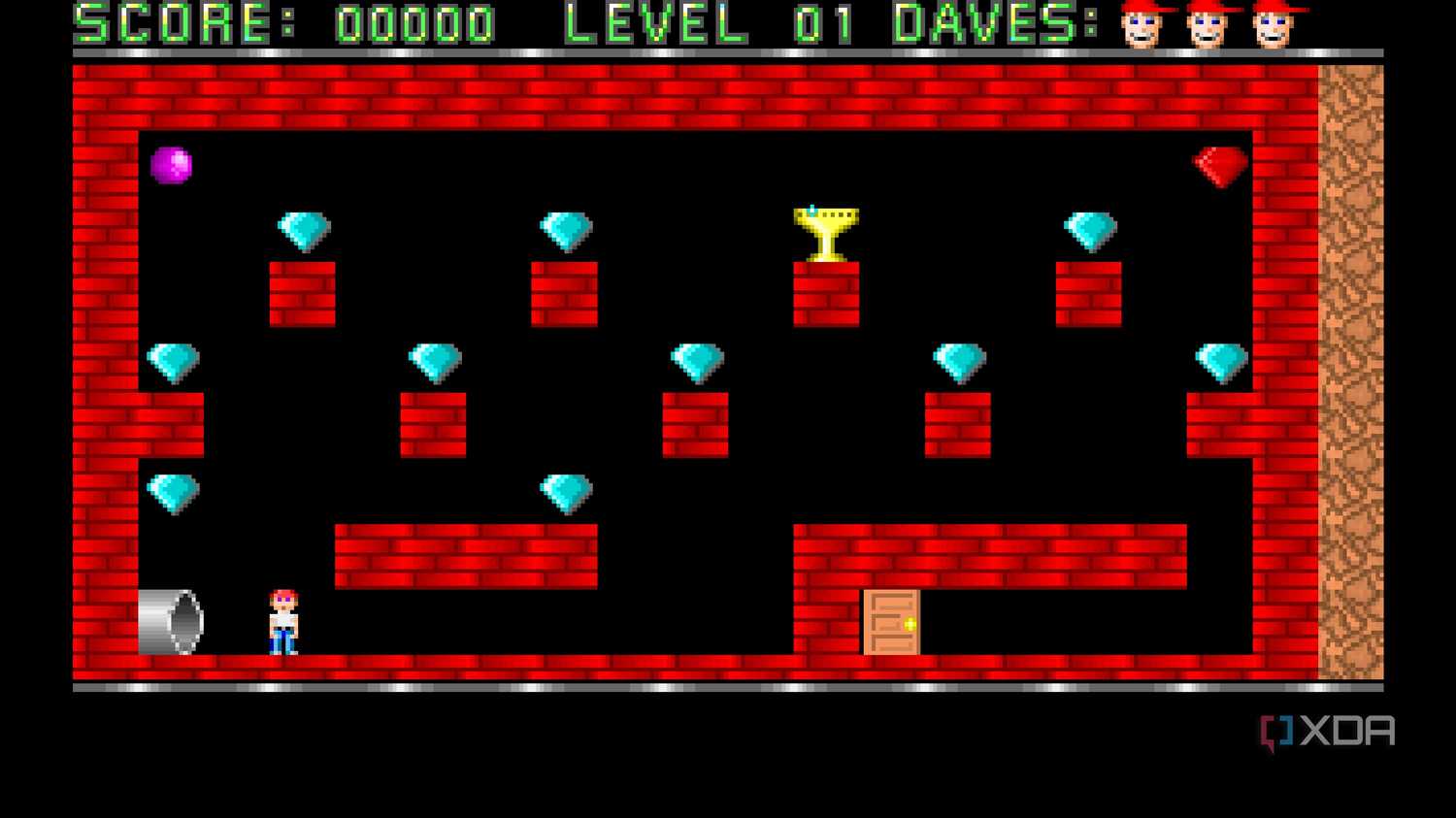 A screenshot from the 1988 DOS game, Dangerous Dave.