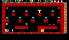 A screenshot from the 1988 DOS game, Dangerous Dave.